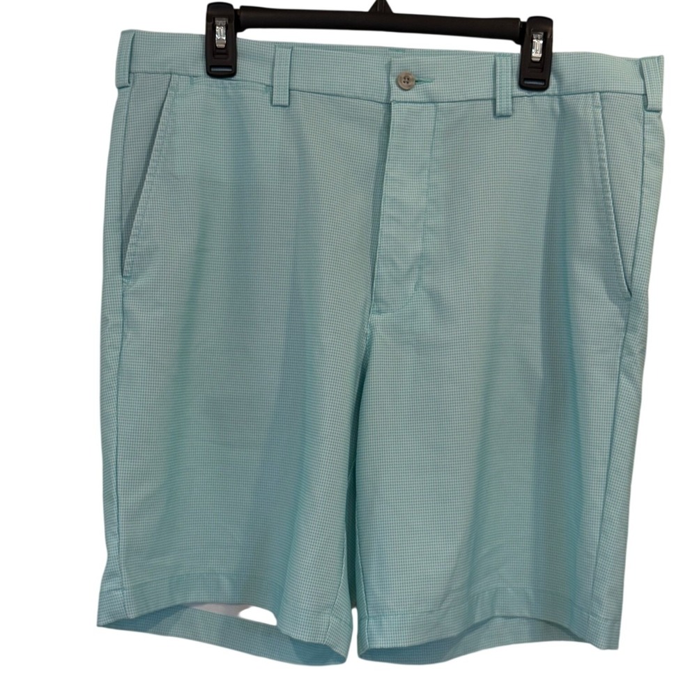 PGA Tour Mens Golf Shorts 36 Turquoise White Micro Check Stretch Performance